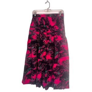 Sonata Vintage Pink Abstract Pattern Pleat Detail Aline Side Zip Maxi Skirt 10